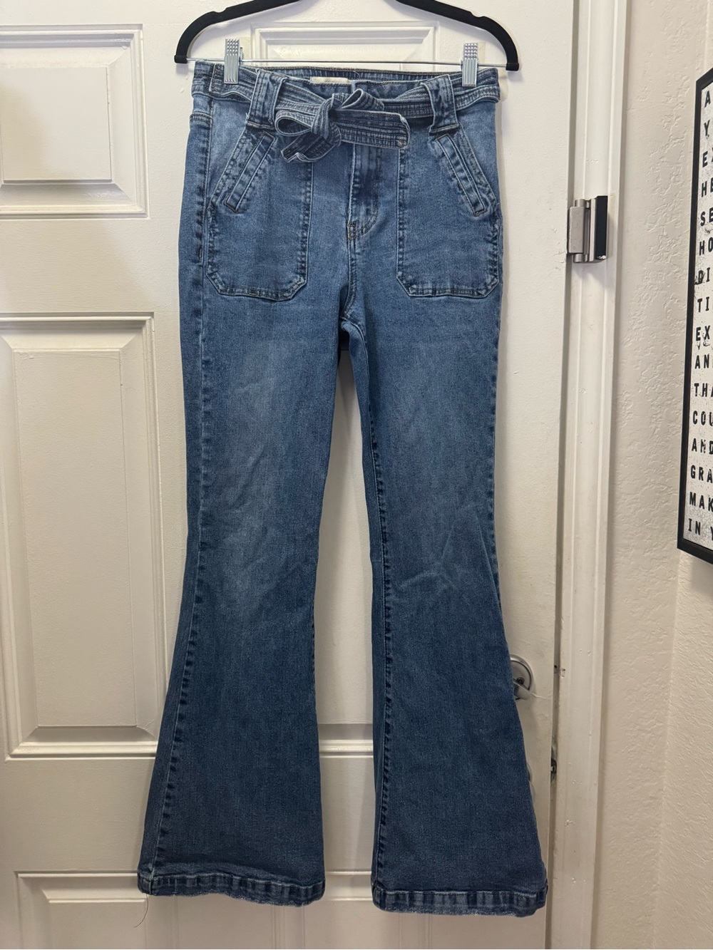 Madden Girl Medium Blue Flare Jeans with Tie Waist 0402